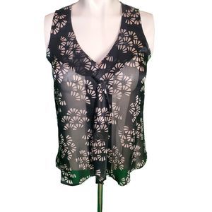 Giorgio Armani Black Silk Chiffon Sheer Blouse Sleeveless Pleated Geometric Sz 8
